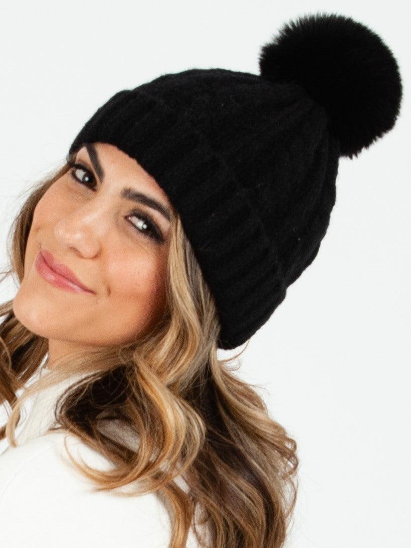 lucca couture CAMEROON POM POM BEANIE-BLACK