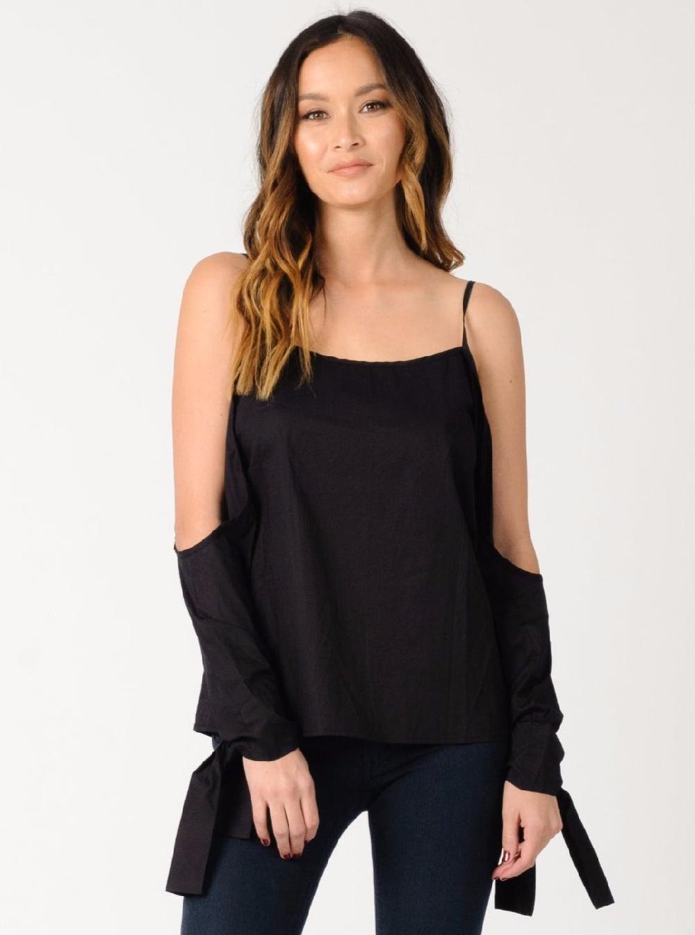 lucca couture CAMILLA COLD SHOULDER TOP-BLACK
