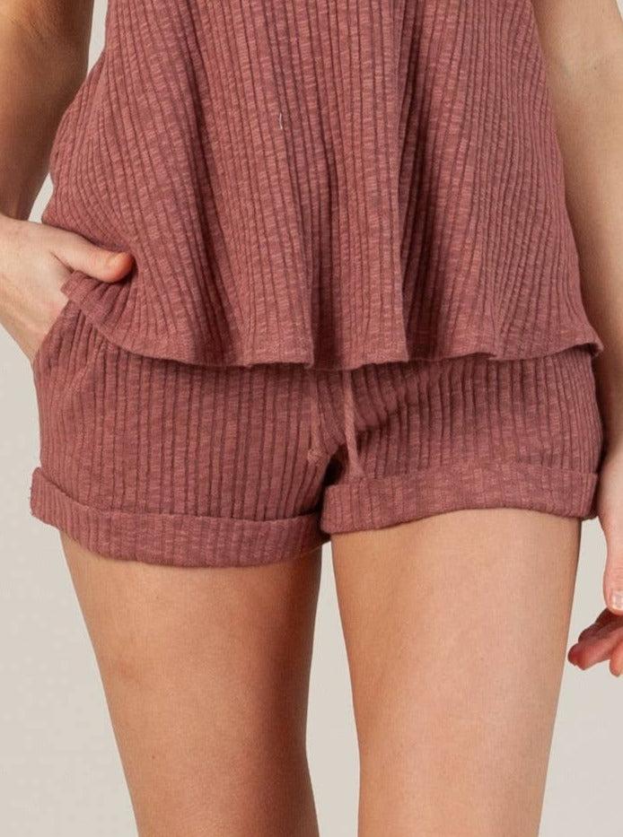 lucca couture CAMILLA RIBBED SHORTS-CHAI