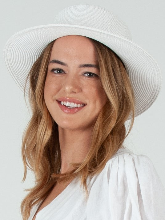 lucca couture CAPRI STRAW BOATER HAT-WHITE