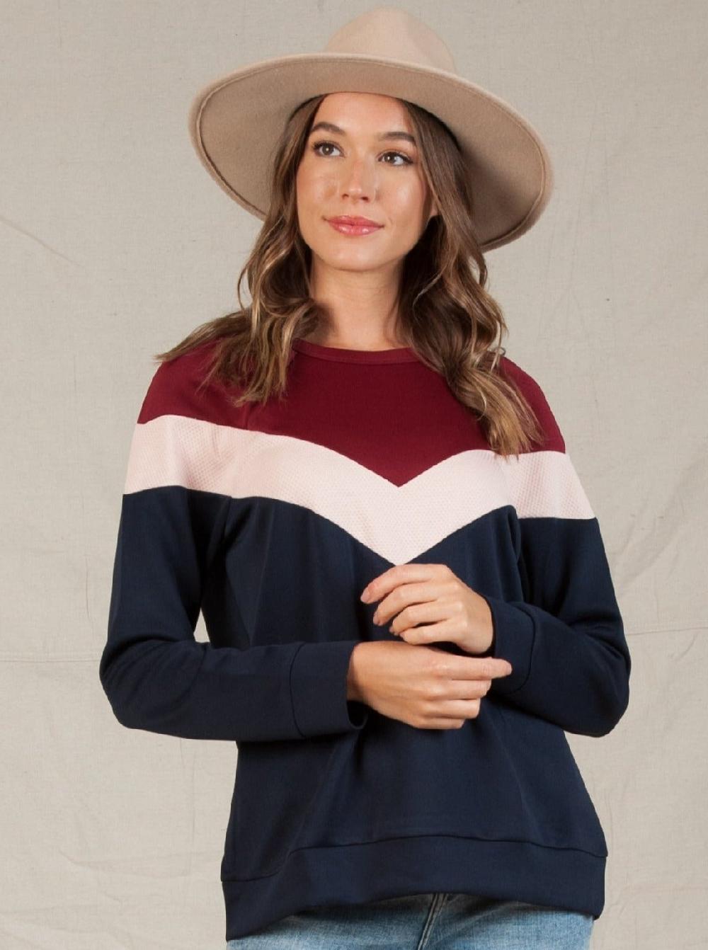 lucca couture CARDINAL COLOR BLOCKED TOP-CARDINAL