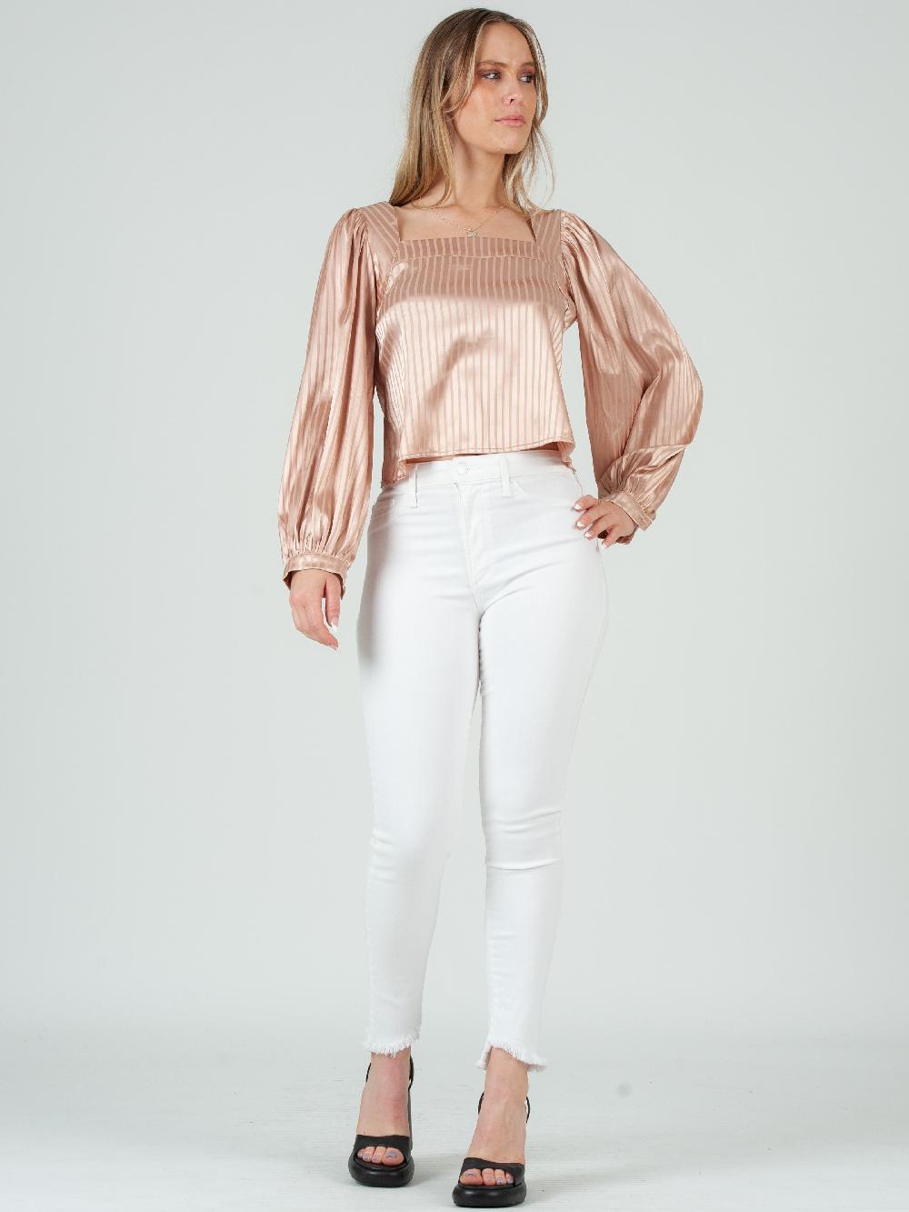 lucca couture CASSIDY SATIN STRIPED TOP-CHAMPAGNE