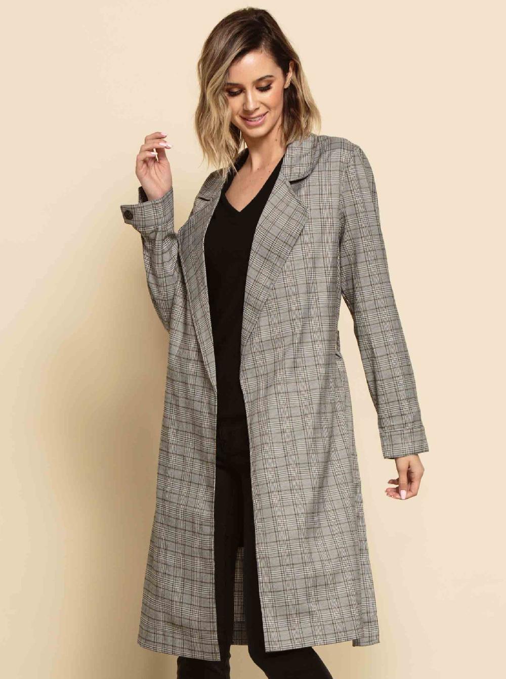 lucca couture CHARLEE DUSTER-BLACK/WHITE PLAID