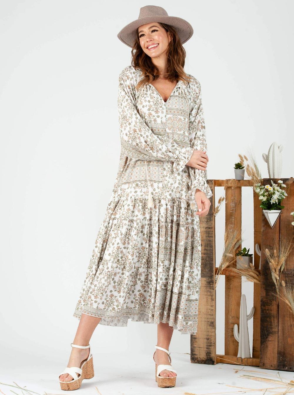 lucca couture CHATURANGA MAXI DRESS-SAGE FLORAL