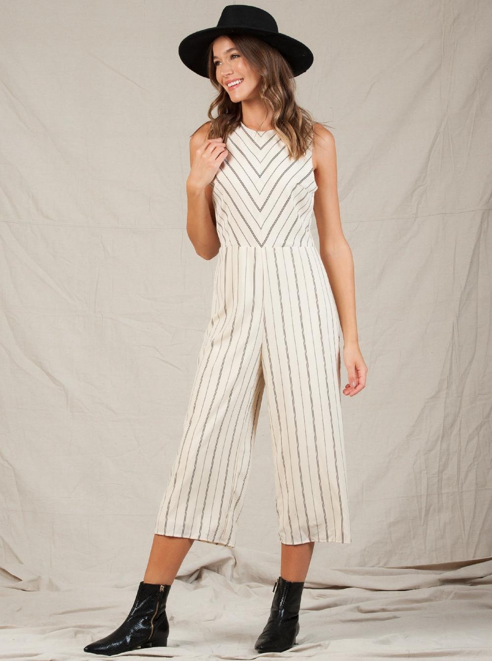 lucca couture CHAYA CHEVRON STRIPED JUMPSUIT