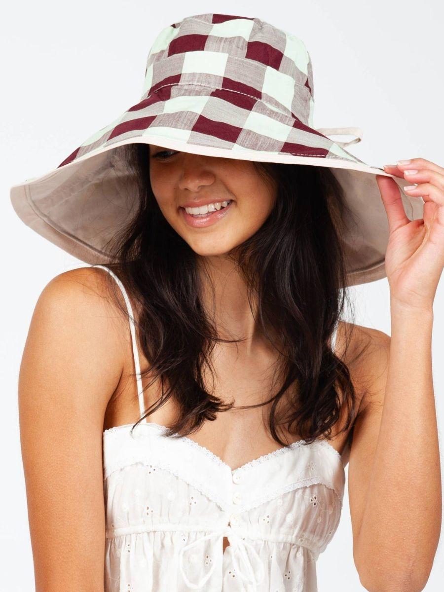 lucca couture CHECKERED CANVAS HAT-MINT CHOCO