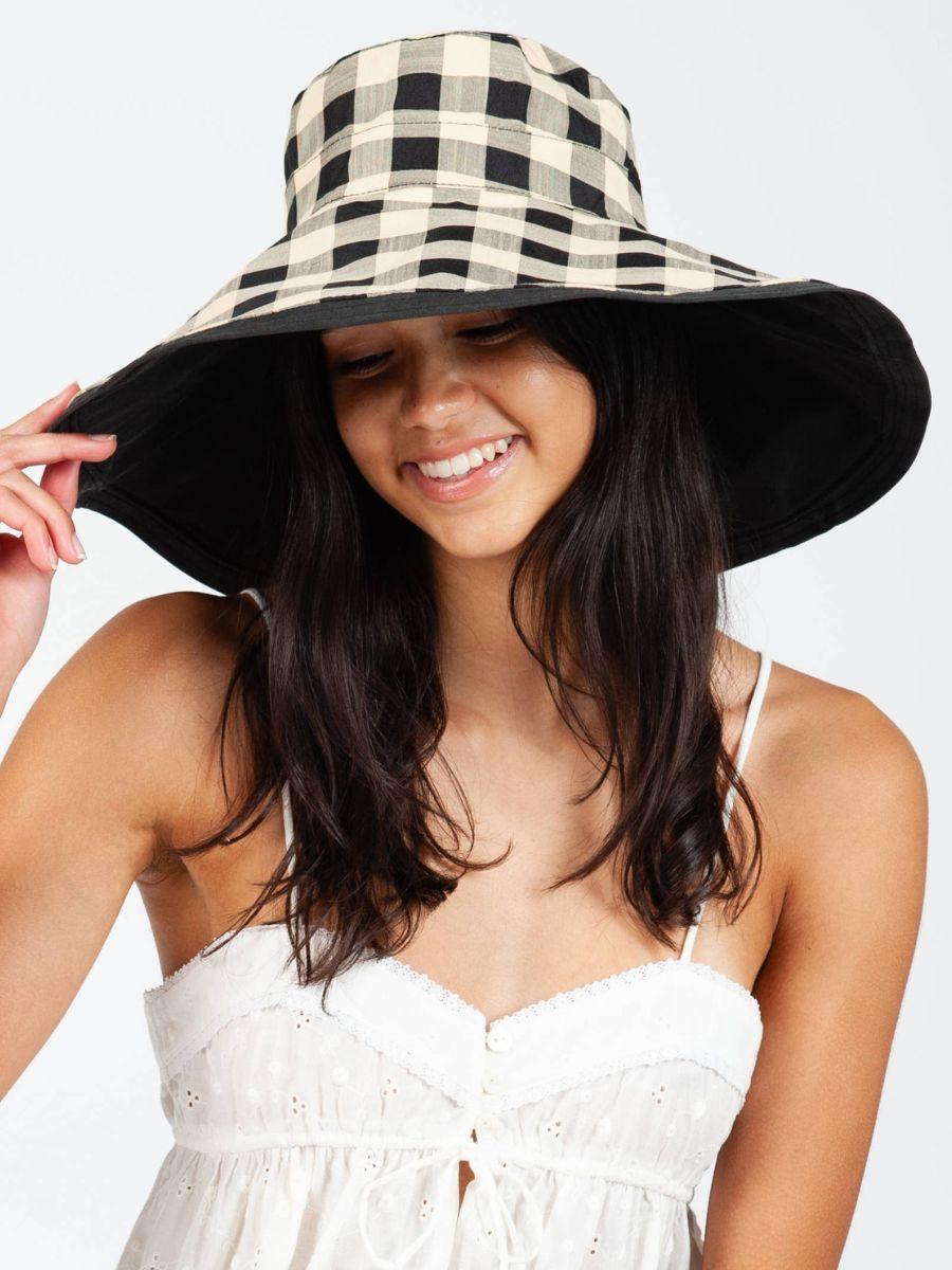 lucca couture CHECKERED CANVAS HAT-PEACHY