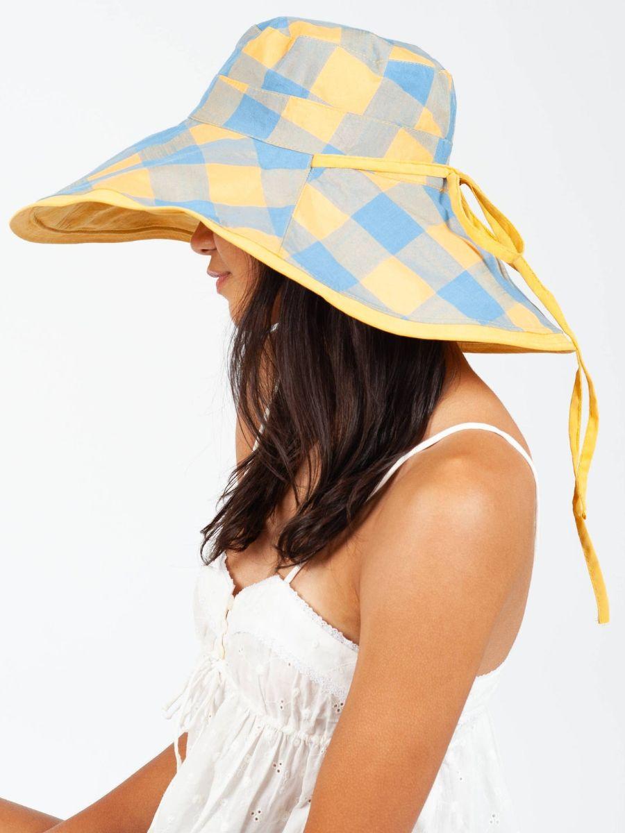 lucca couture CHECKERED CANVAS HAT-SHERBERT