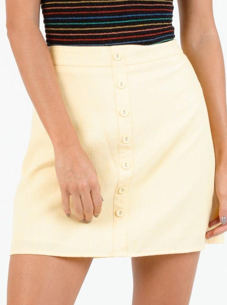 lucca couture CHELSEA FRONT BUTTON SKIRT-CANARY