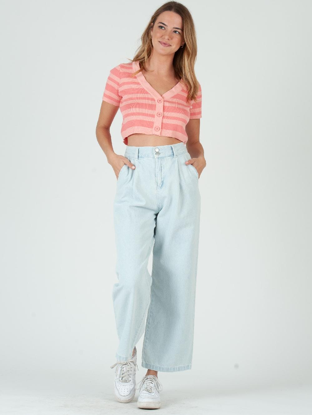 lucca couture CHESSY KNIT CARDIGAN-PINK STRIPES