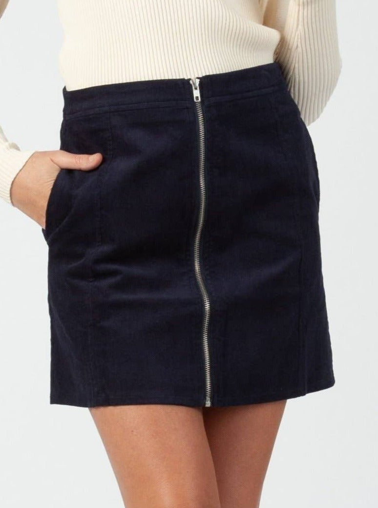 lucca couture CHLOE ZIP RING CORD SKIRT-NAVY