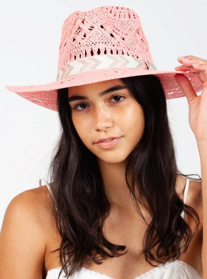lucca couture CLARABELLE STRAW FEDORA HAT-PINK