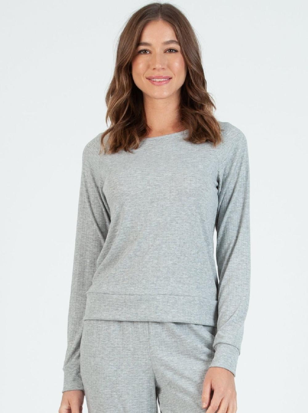 lucca couture COOKIE LS TOP-GREY POINTELLE