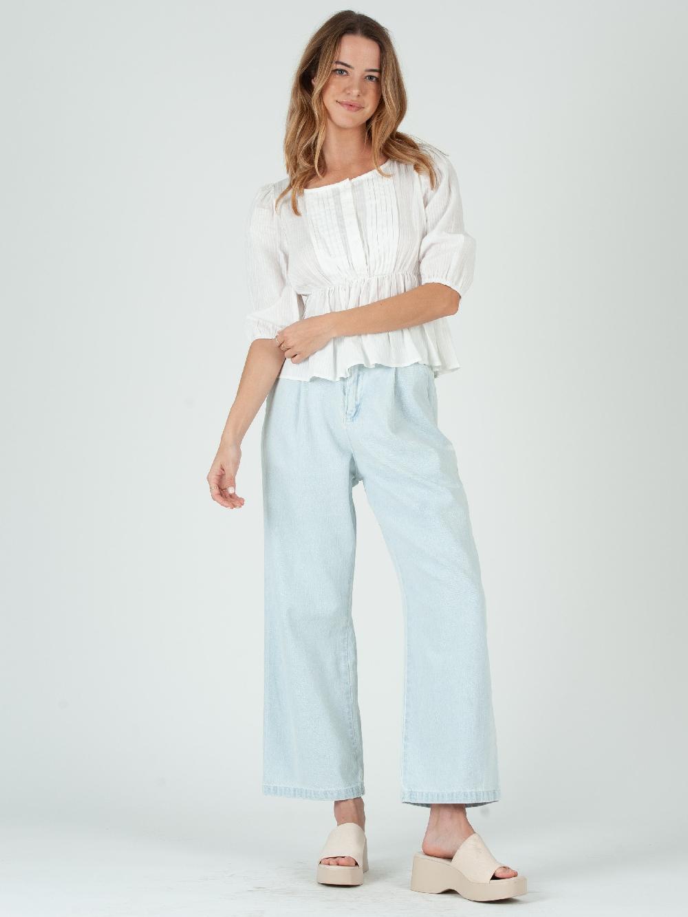 lucca couture COSETTE PUFF SLEEVE PEPLUM TOP-WHITE