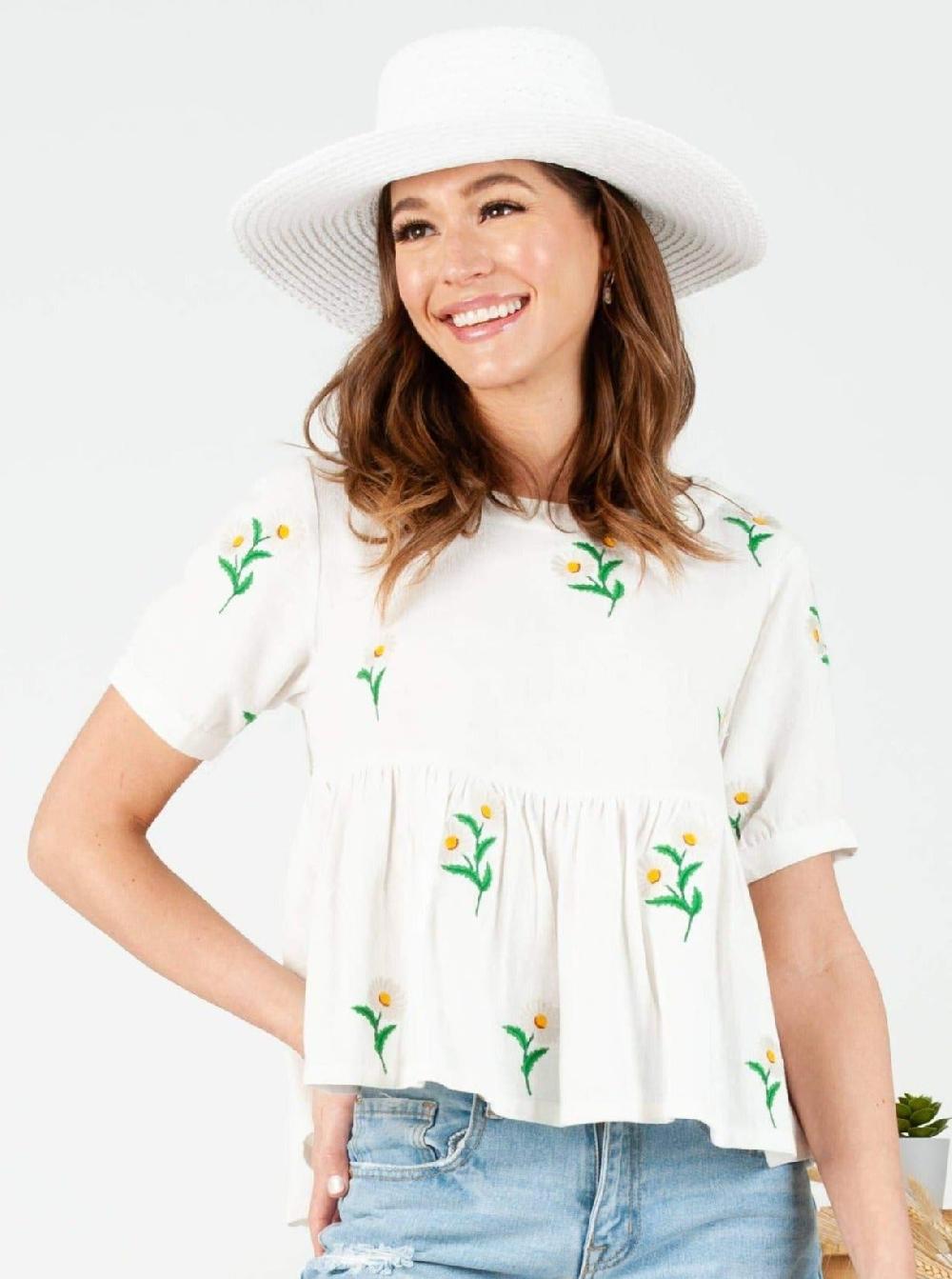 lucca couture DAISY BABYDOLL TOP-WHITE