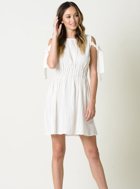 lucca couture DAISY SHOULDER TIE DRESS-WHITE GAUZE