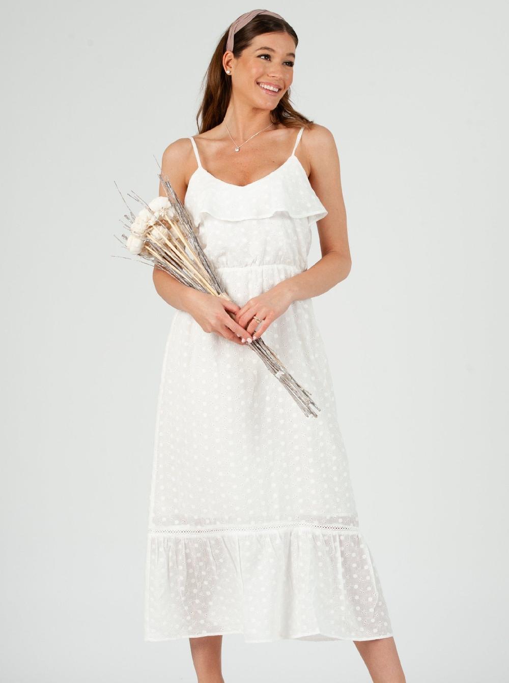 lucca couture DANA RUFFLE DETAIL MAXI DRESS-WHITE