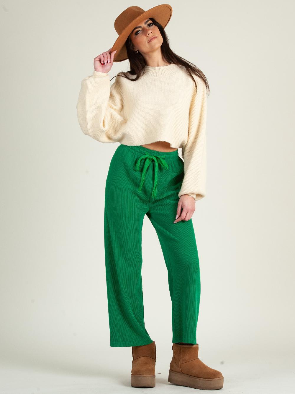 lucca couture DANNI PULL ON RIBBED PANT-GREEN