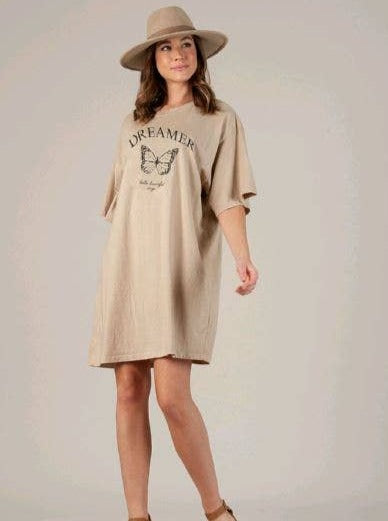 lucca couture DREAMER T-SHIRT DRESS-NATURAL