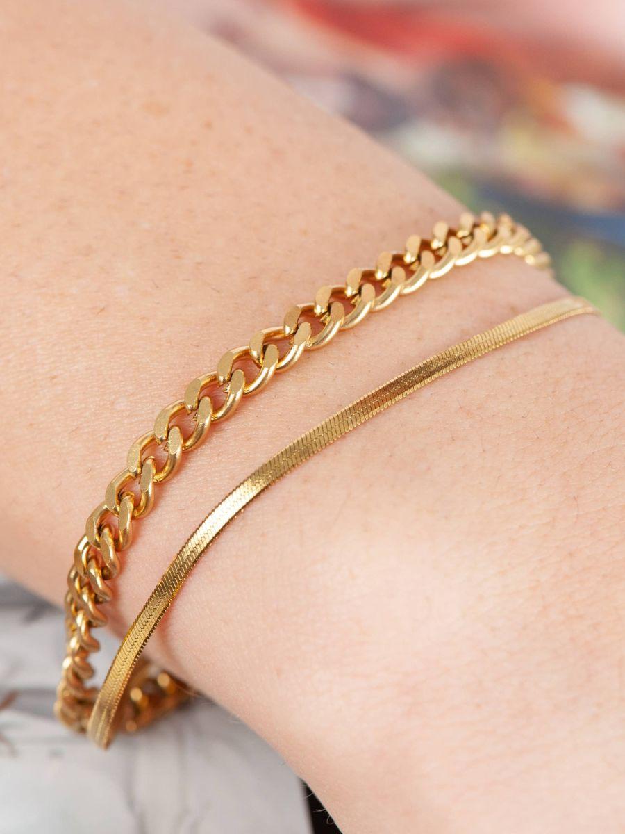 lucca couture DUO FLAT SNAKE & CUBAN CHAIN BRACELET