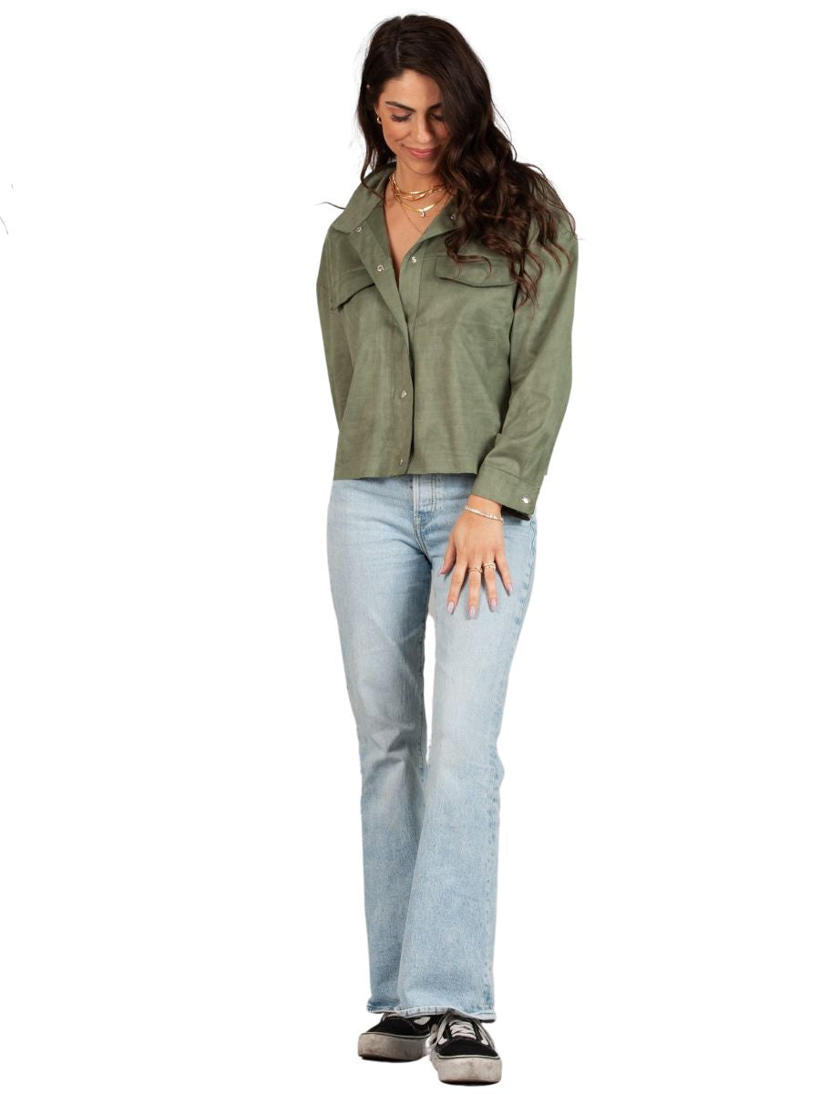 lucca couture DUSTY FAUX SUEDE JACKET-WINTERGREEN