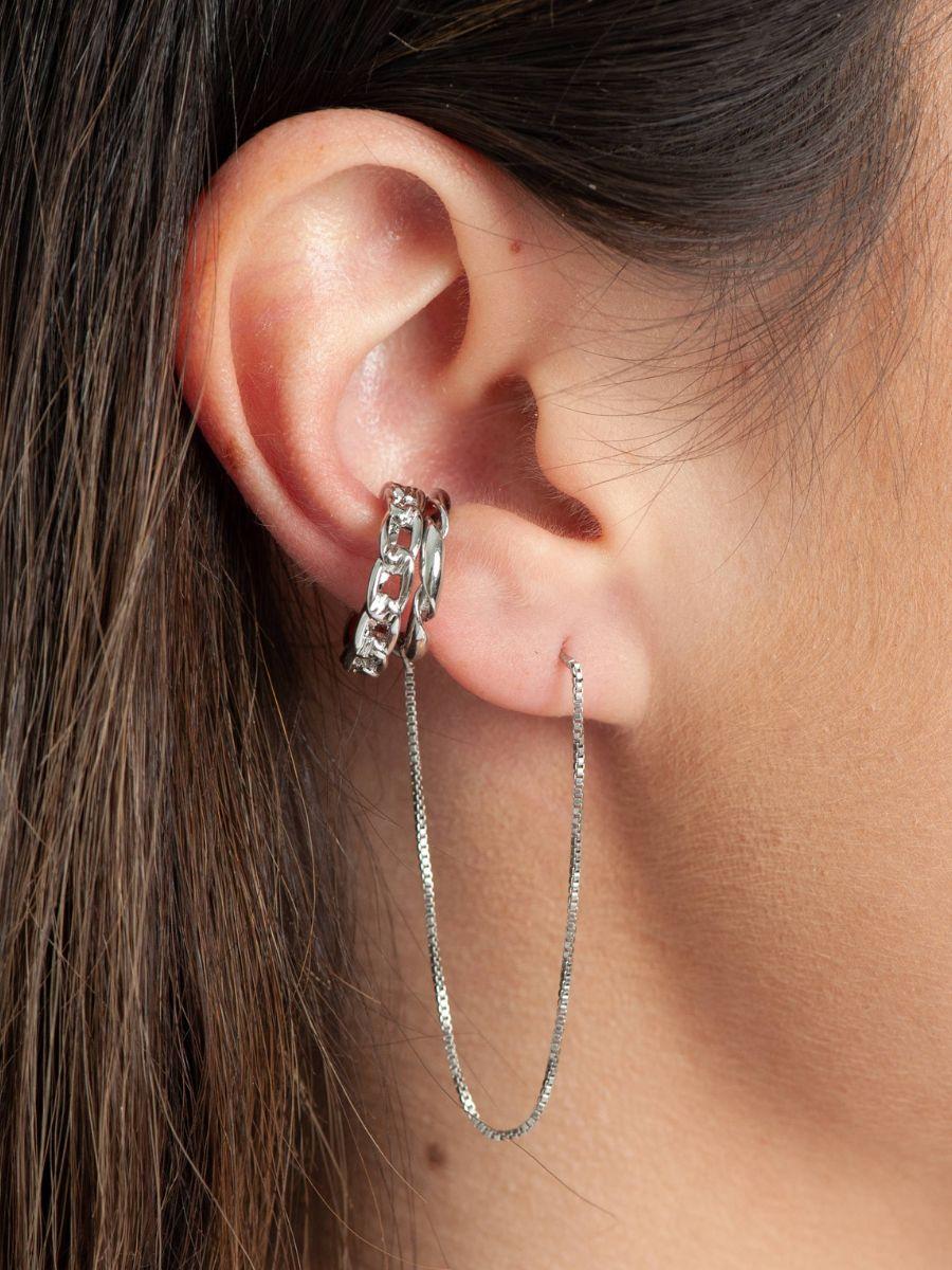 lucca couture EAR CUFF & HOOP SET-SILVER
