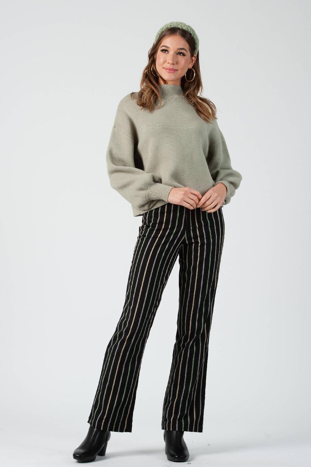 lucca couture ECHO BOOT CUT PANT-BLACK STRIPE