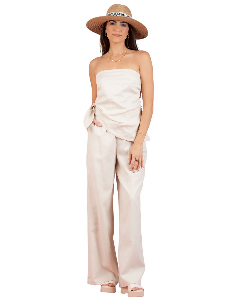 lucca couture ELLIANA STRAPLESS TOP+PANT SET-WHEAT
