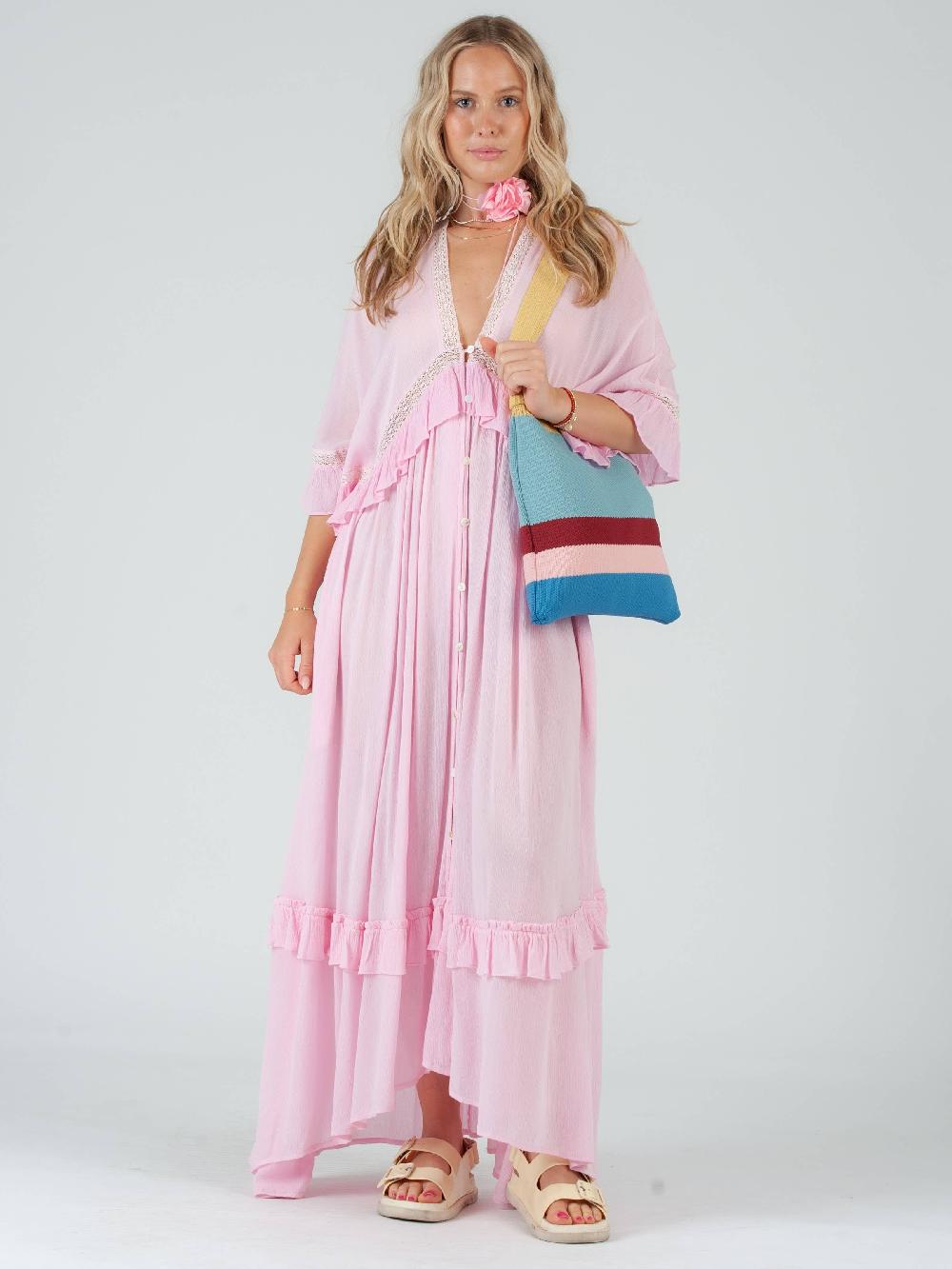 lucca couture ESTELLE BOHO RUFFLE DRESS-PINK