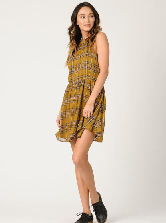 lucca couture EVIE PLAID DRESS-MUSTARD PLAID