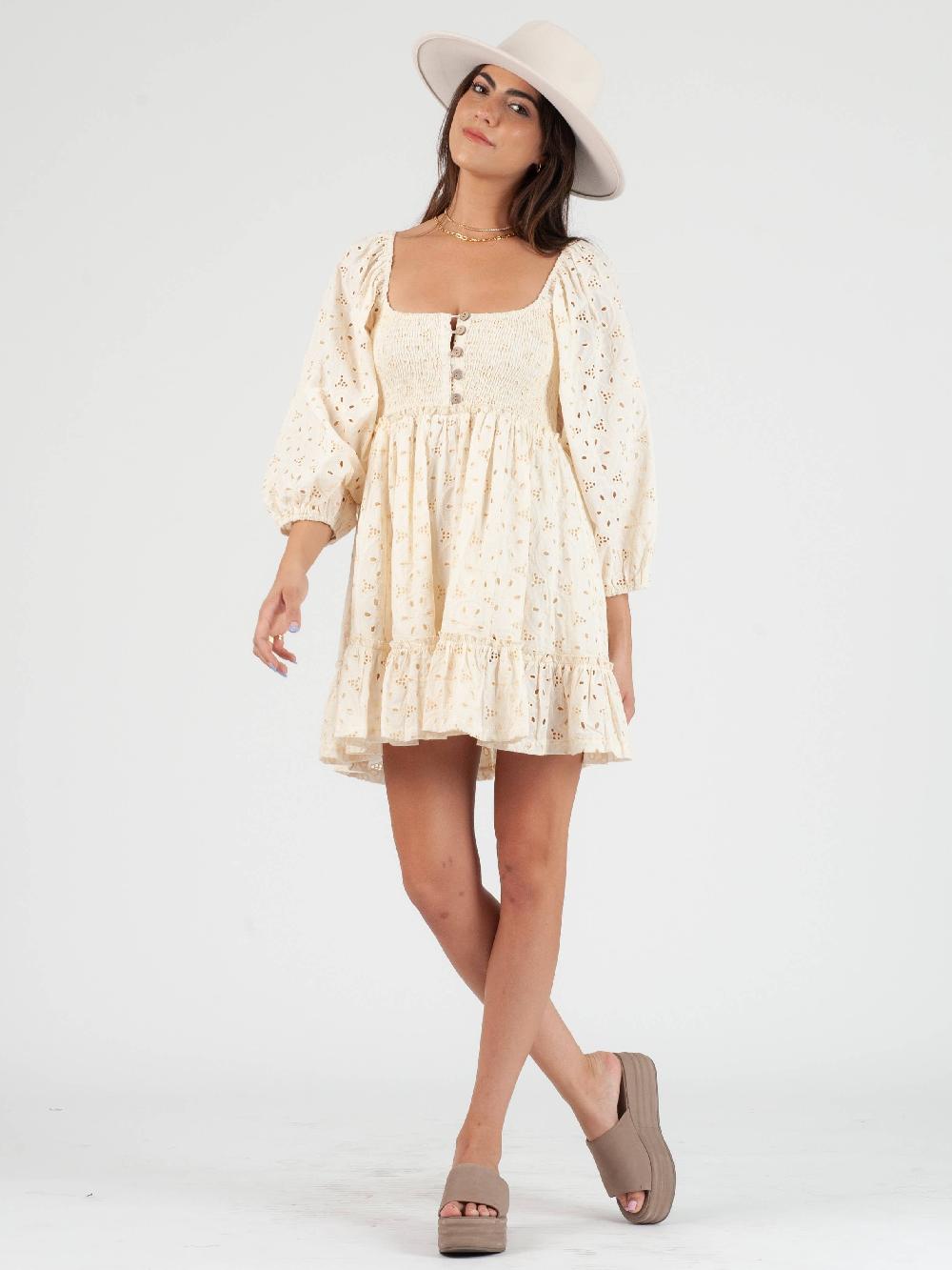 lucca couture FAITH EYELET MINI DRESS-IVORY