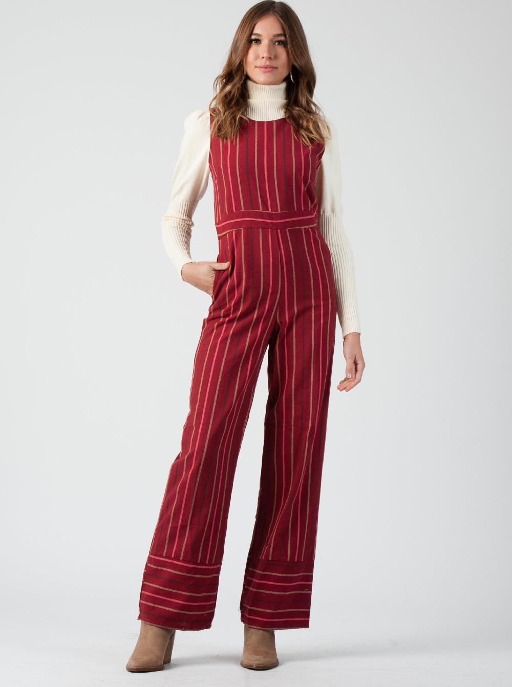 lucca couture FERN JUMPSUIT-GARNET STRIPE