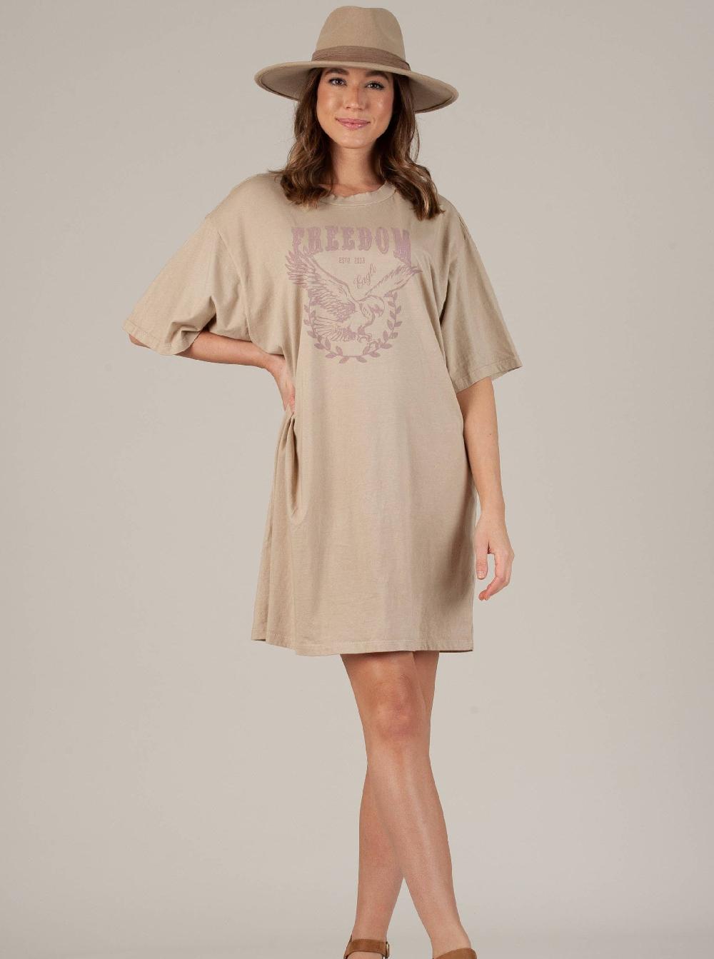 lucca couture FREEDOM T-SHIRT DRESS-NATURAL