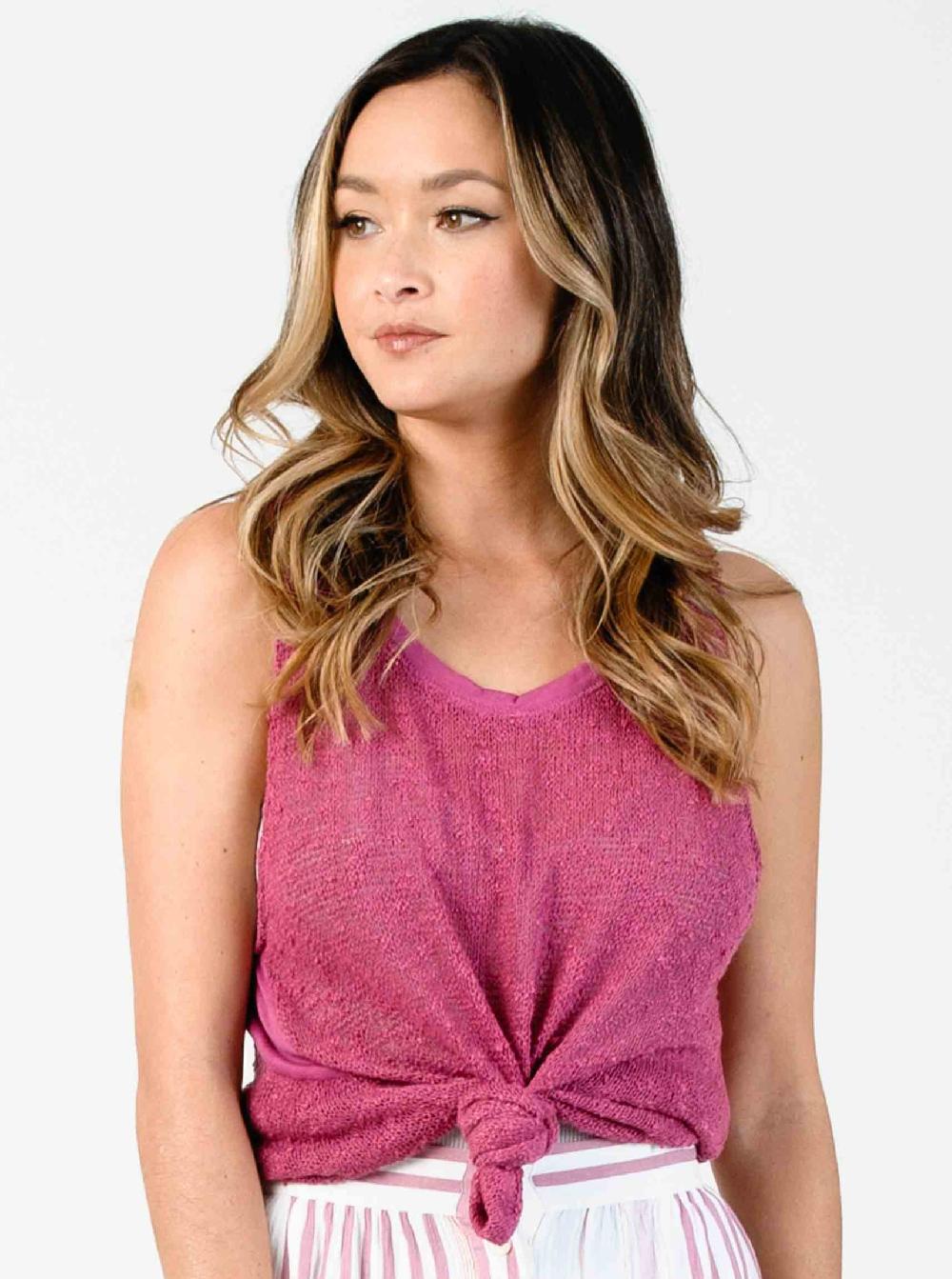lucca couture FREESIA SLUB KNIT TANK-RASPBERRY