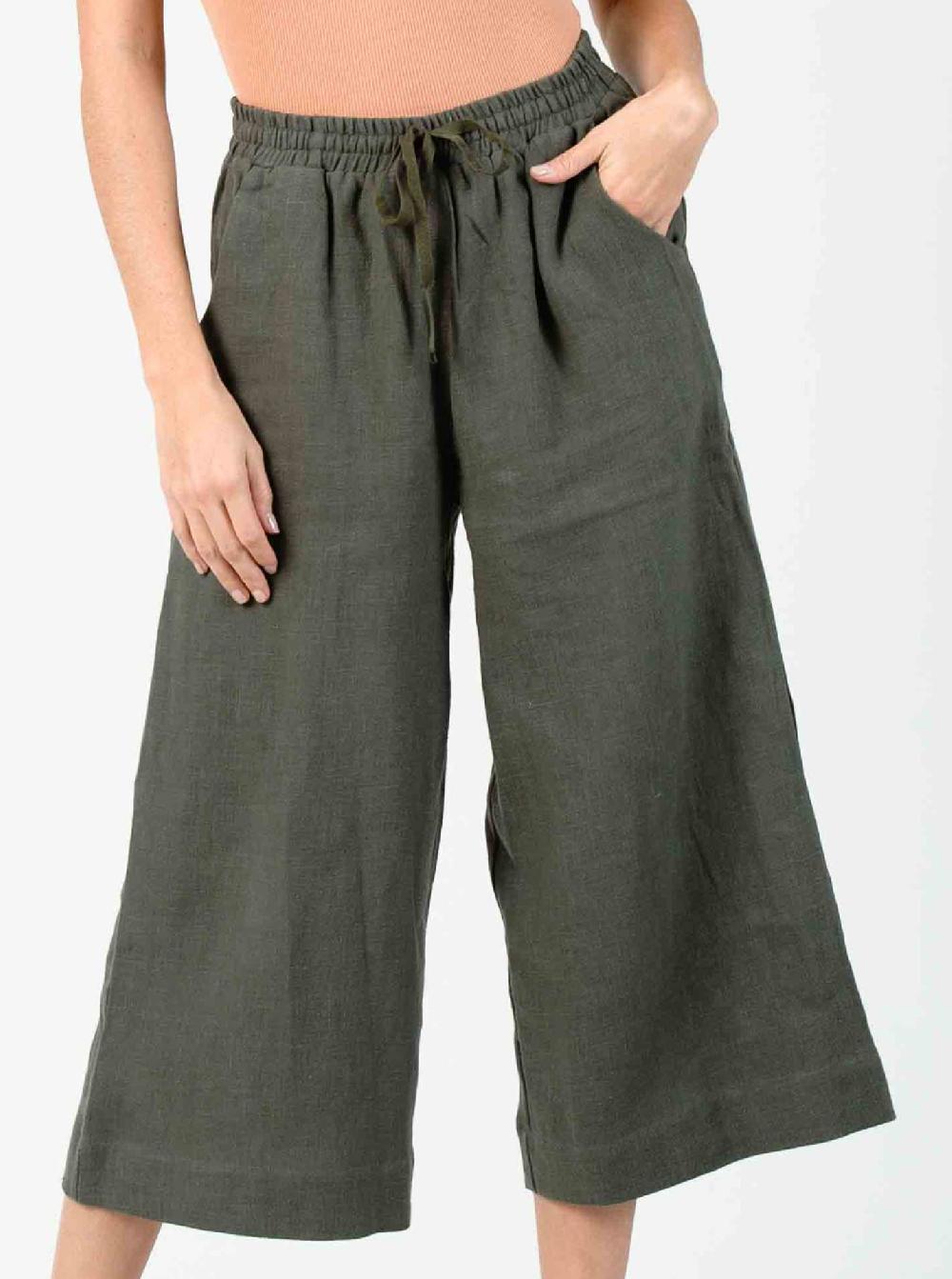 lucca couture FRIDA ELASTIC WAIST PANT-GREEN LINEN