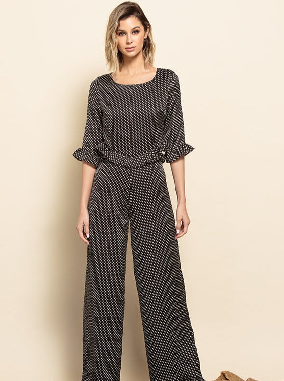 lucca couture GENN JUMPSUIT-BLACK POLKA DOT