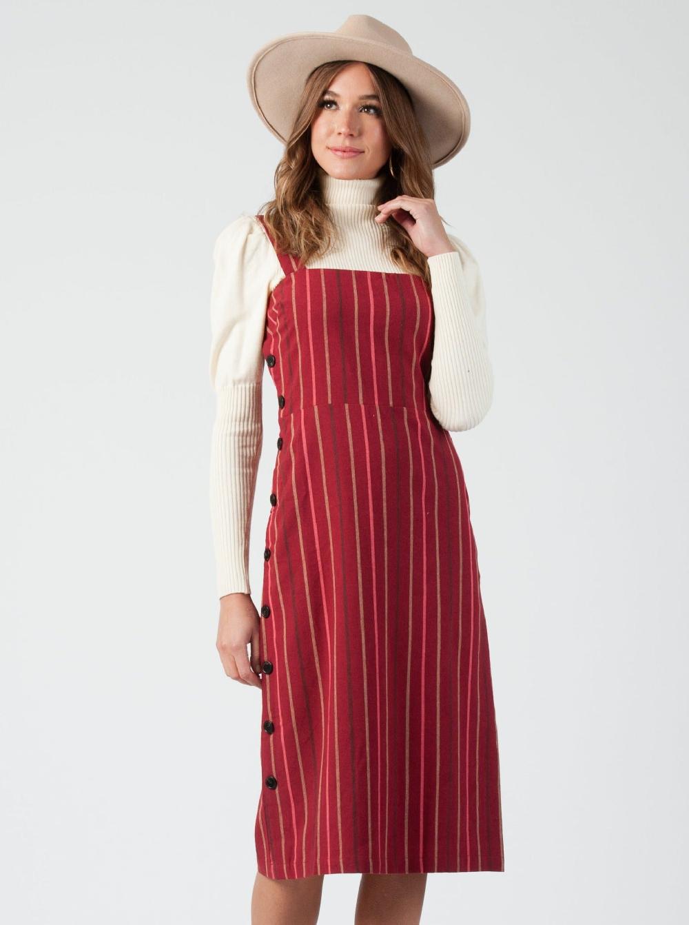 lucca couture GINGER DRESS-GARNET STRIPE
