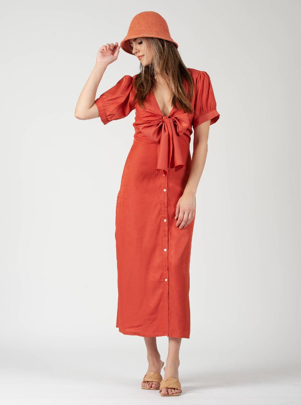lucca couture GRACE BOW TIE DRESS-BLOOD ORANGE