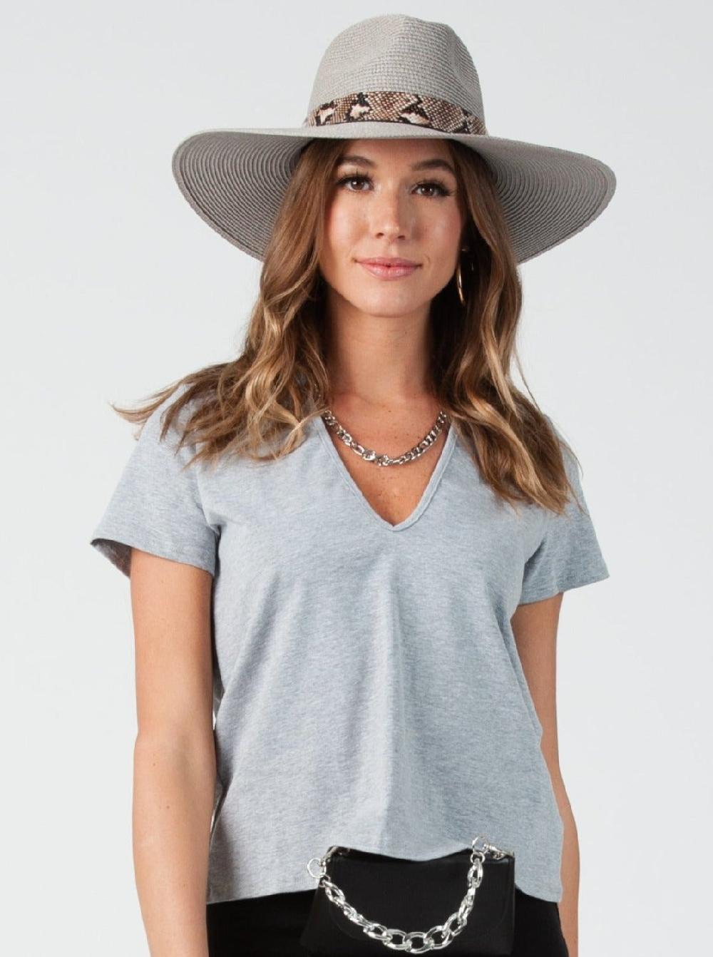 lucca couture GRACE DEEP V NECK TOP-H. GREY