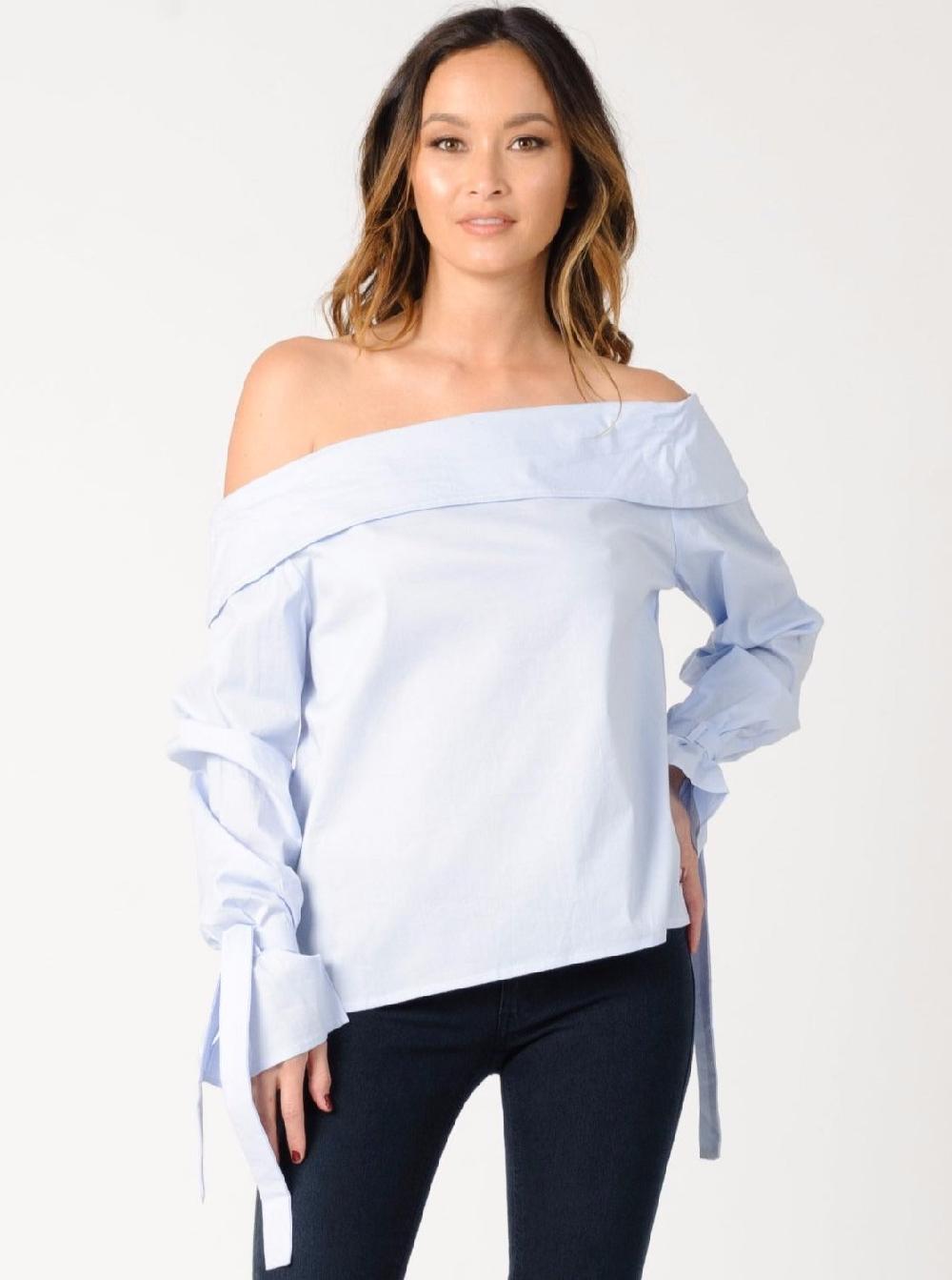 lucca couture GRACE OFF SHOULDER TOP-LIGHT BLUE