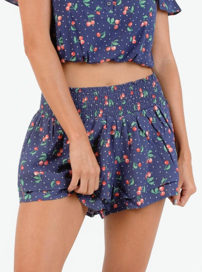 lucca couture HADLEY FLUTTER SHORTS-NAVY CHERRY