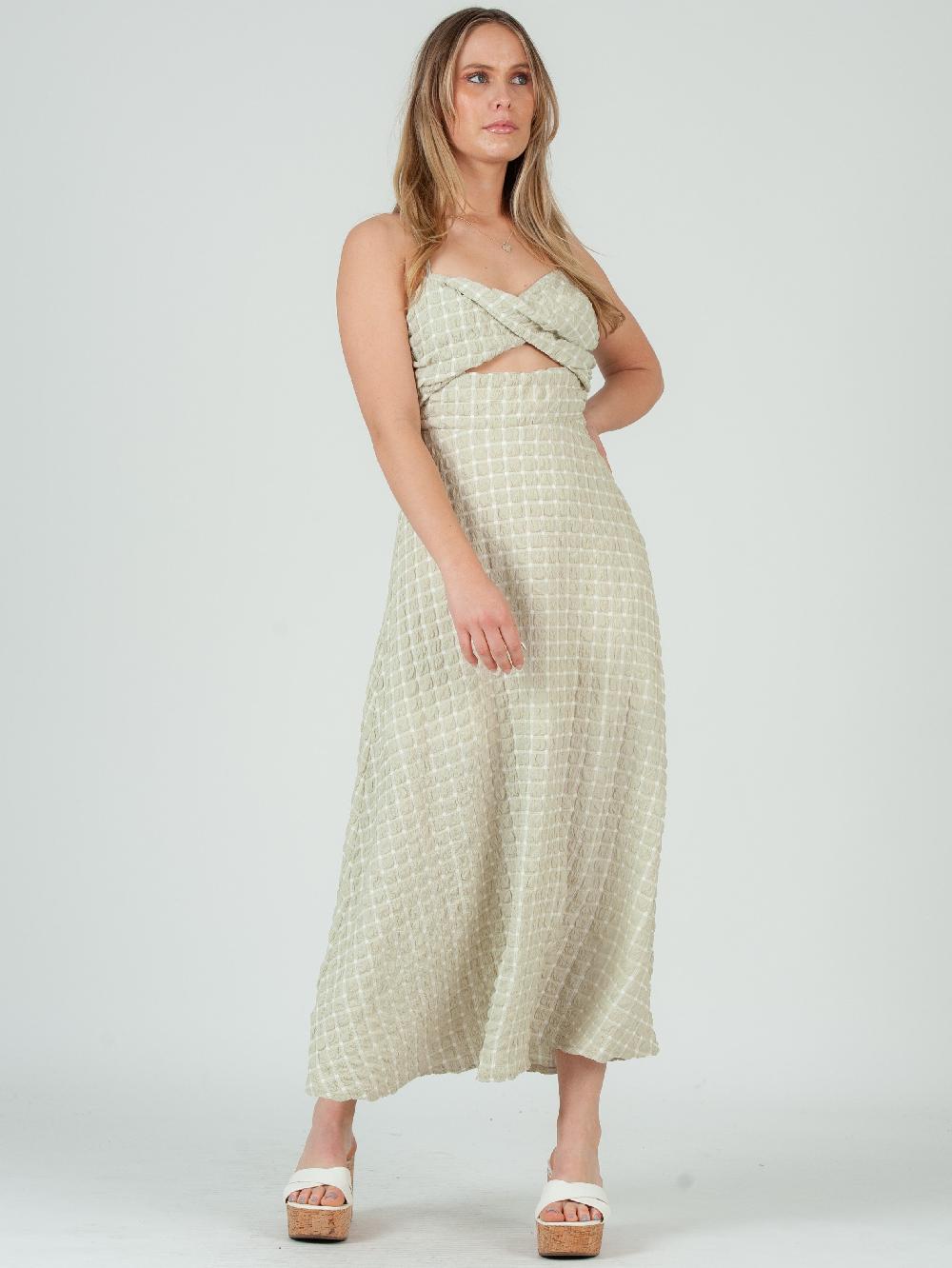 lucca couture HAILEY GINGHAM CUTOUT DRESS-D. SAGE