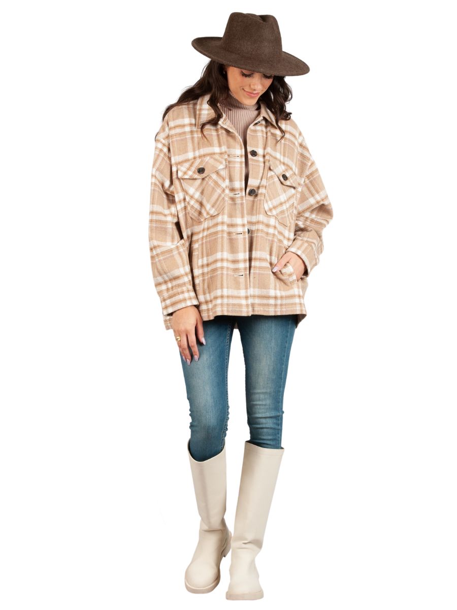 lucca couture HAINES FLANNEL SHACKET-BEIGE PLAID