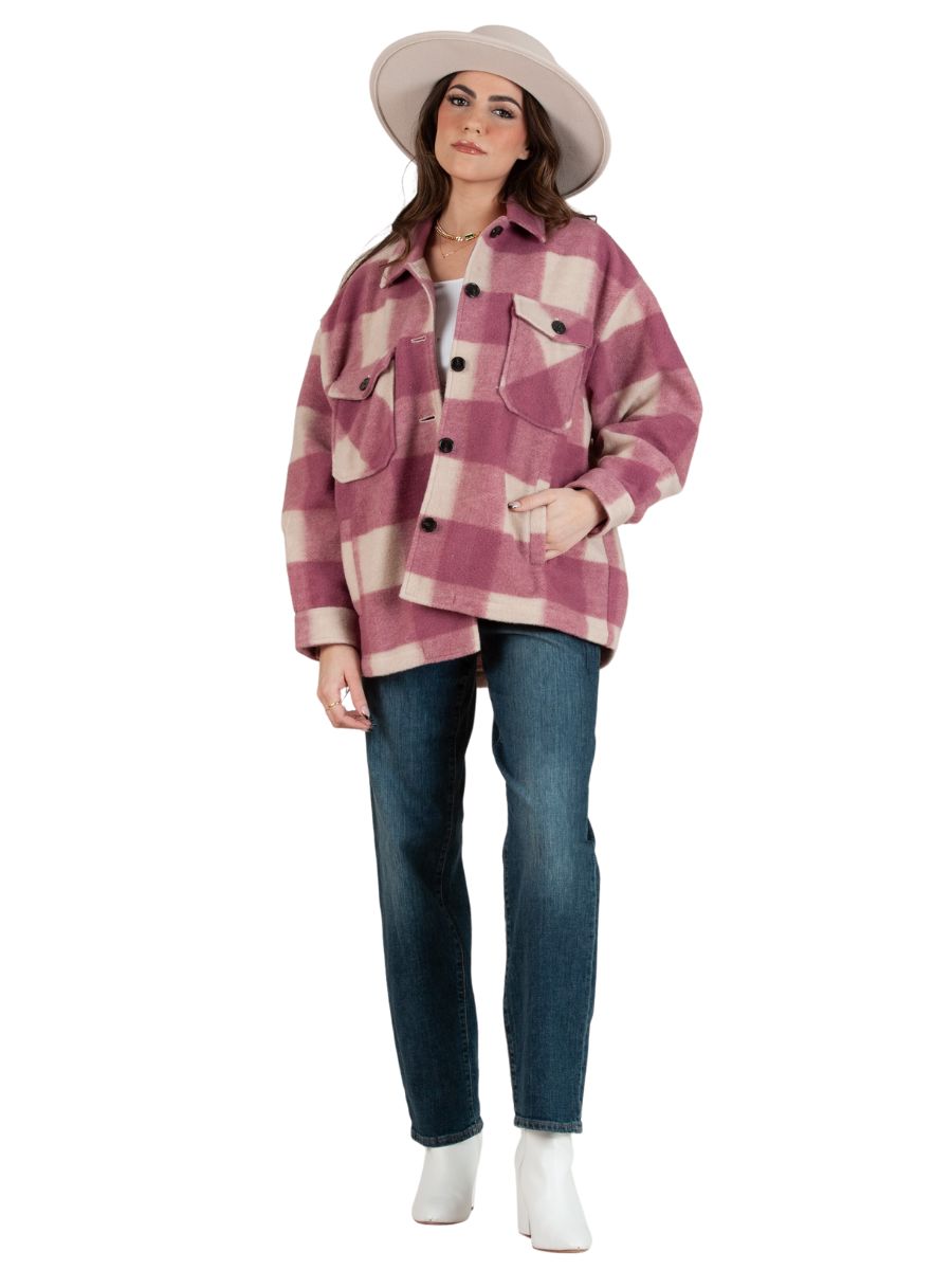 lucca couture HAINES PLAID SHACKET-MAUVE PLAID
