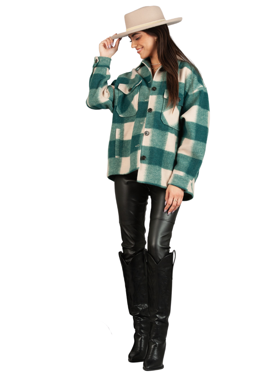 lucca couture HAINES PLAID SHACKET-PINE PLAID