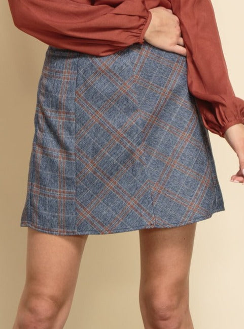 lucca couture HARLEY A-LINE MINI SKIRT-DENIM PLAID
