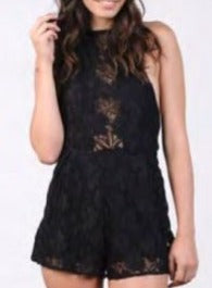 lucca couture HIGH NECK LACE ROMPER-BLACK