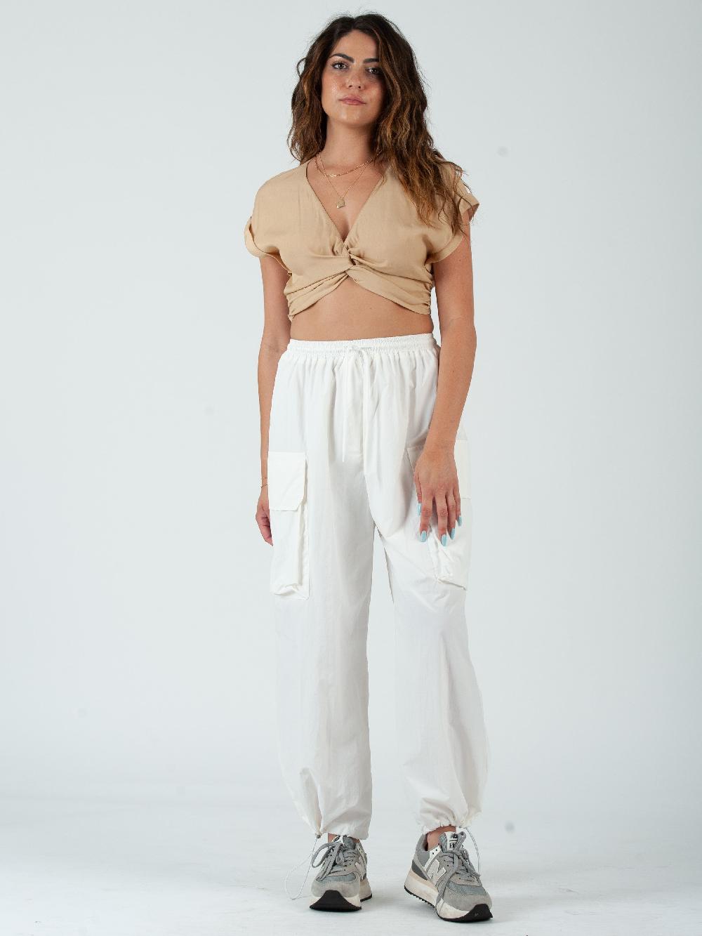 lucca couture HIRO TWIST FRONT CROP TOP-BEIGE