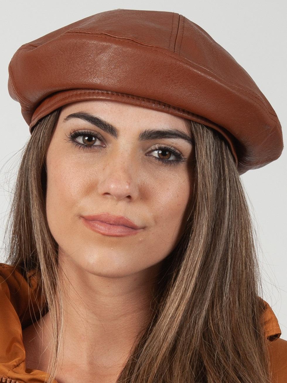 lucca couture ISABEL FAUX LEATHER BERET-TOBACCO
