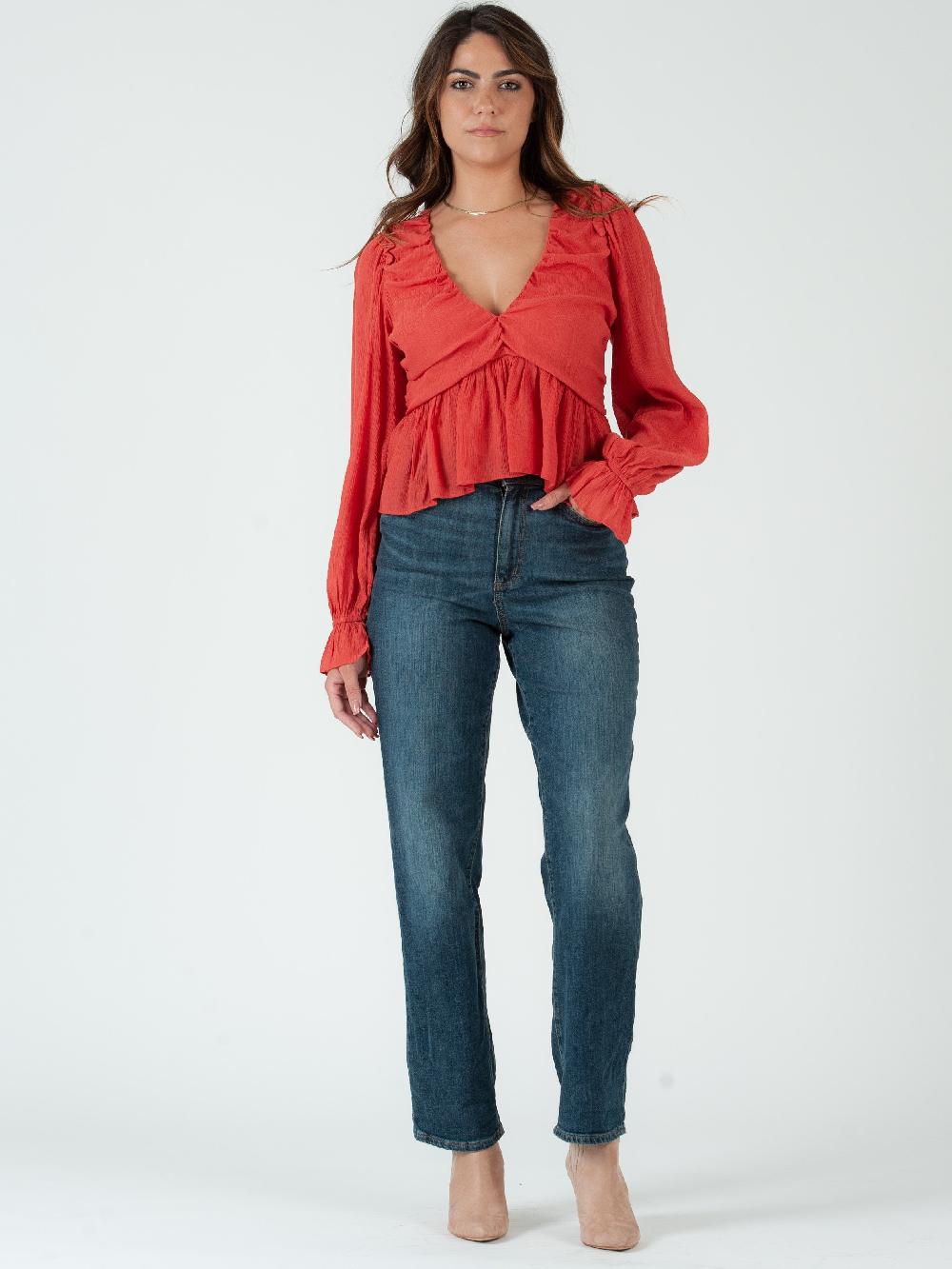 lucca couture JANELLE FLUTTER HEM BLOUSE-PERSIMMON